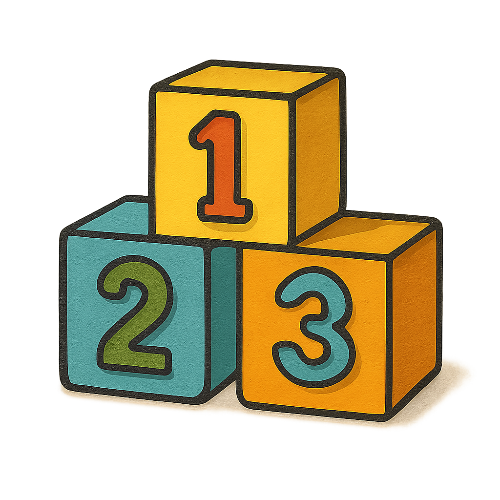 Cartoon building blocks with numbers on them